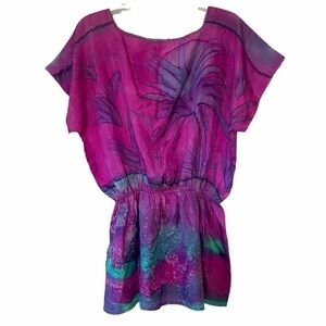 Vintage Silk Tropical Handmade Wearable Art Blouse Size Large